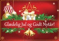 Merry Christmas and Happy New Year - red greeting card in Danish Royalty Free Stock Photo