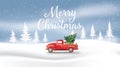 Merry Christmas and Happy New Year with red truck . Royalty Free Stock Photo