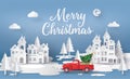 Merry Christmas and Happy New Year with red truck Royalty Free Stock Photo