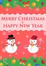 Merry christmas and happy new year ribbin with snowman and snow light bokeh background