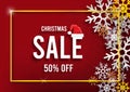 Merry Christmas and Happy New Year sale banner with snow star and seasonal elements. .For posters, banners, sales. Royalty Free Stock Photo