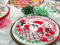 Merry christmas happy new year santa claus embroidery handmade leisure hobby sewing illustration design art pattern frame flower