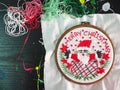 Merry christmas happy new year santa claus embroidery handmade leisure hobby sewing illustration design art pattern frame flower