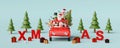 Merry Christmas and Happy New Year, Santa Claus and friend in a red car with Christmas decoration Royalty Free Stock Photo