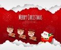 Merry Christmas and Happy new year Santa Claus and friend in sleigh on the sky Paper cut style banner template Xmas holiday party Royalty Free Stock Photo