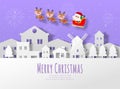 Merry Christmas and Happy new year Santa Claus and friend on sleigh in the village Paper cut style banner template Xmas holiday Royalty Free Stock Photo