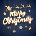 Merry Christmas and a Happy New Year, Santa Claus of gold with a reindeer flying. Royalty Free Stock Photo