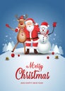Merry Christmas and happy new year. Santa Claus with his friends, snowman and reindeer. Vector Illustration design Royalty Free Stock Photo