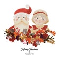Merry Christmas and Happy New Year with Santa Claus and his wife Mrs. Claus in plant wreath together vector Royalty Free Stock Photo