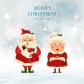 Merry Christmas. Happy new year. Santa Claus with Mrs. Claus, Reindeer, snowman in Christmas snow scene winter landscape. Mrs. Royalty Free Stock Photo