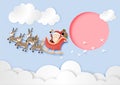 Merry Christmas and Happy New Year with Santa Claus and Reindeer Sleigh the sky in day time vector Royalty Free Stock Photo