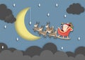Merry Christmas and Happy New Year with Santa Claus and Reindeer Sleigh the sky in night time vector Royalty Free Stock Photo