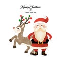 Merry Christmas and Happy New Year with Santa Claus and Reindeer. Watercolor design on white background vector Royalty Free Stock Photo