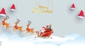 Merry Christmas and Happy New Year.Santa Claus is rides reindeer sleigh with a sack of gifts in Christmas snow scene. vector Royalty Free Stock Photo