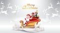 Merry Christmas and Happy New Year.Santa Claus is rides reindeer sleigh with a sack of gifts in Christmas snow scene. vector Royalty Free Stock Photo