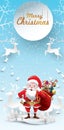 Merry Christmas and Happy New Year.Santa Claus`s reindeer with a sack of gifts in Christmas snow scene. vector illustration Royalty Free Stock Photo