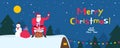 Merry christmas  and happy new year santa claus sitting on chimney on the roof with snowman vector Royalty Free Stock Photo