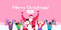 Merry christmas and happy new year santa claus snowman and children vector