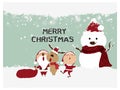 Merry Christmas and Happy New Year,Santa Claus,Snowman,Reindeer with little kids happy greeting card Royalty Free Stock Photo