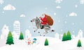 Merry Christmas and Happy New Year with Santa Claus and zebra, paper cut Royalty Free Stock Photo