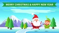 Merry Christmas Santa and Elf Vector Illustration Royalty Free Stock Photo