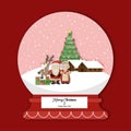 Merry Christmas and Happy New Year with Santa, Mrs Claus and Reindeer standing in snow globe. Watercolor design vector Royalty Free Stock Photo