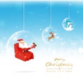 Merry Christmas and happy new year, Santa, reindeer and snowman glossy ball hanging, decoration greeting card, snowflakes and