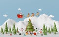 Merry Christmas and Happy New Year, Scene of Christmas celebration with Santa Claus and friend at the snow mountain Royalty Free Stock Photo