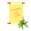 Merry Christmas and Happy New Year scroll and wishes. Decoration for new year and Xmas.