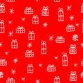 Merry Christmas and Happy New Year seamless background with traditional symbols: snowflakes and gifts Royalty Free Stock Photo