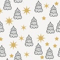 Merry Christmas and Happy New Year seamless background with traditional symbols: stars and Christmas tree Royalty Free Stock Photo