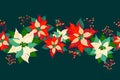 Merry Christmas and Happy New Year seamless border pattern background with cute poinsettia flower, leaf and elderberry fruits Royalty Free Stock Photo