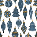 Merry Christmas, Happy New Year seamless pattern with christmas balls greeting cards, wrapping papers. Royalty Free Stock Photo