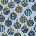 Merry Christmas, Happy New Year seamless pattern with christmas balls greeting cards, wrapping papers. Royalty Free Stock Photo