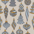 Merry Christmas, Happy New Year seamless pattern with christmas balls greeting cards, wrapping papers. Royalty Free Stock Photo