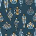 Merry Christmas, Happy New Year seamless pattern with christmas balls greeting cards, wrapping papers. Royalty Free Stock Photo