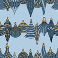 Merry Christmas, Happy New Year seamless pattern with christmas balls greeting cards, wrapping papers. Royalty Free Stock Photo