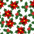 Merry Christmas, Happy New Year seamless pattern with branches, leaves, berries . Royalty Free Stock Photo