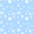 Merry Christmas and Happy New Year seamless pattern with different shapes snowflakes on blue light background Royalty Free Stock Photo