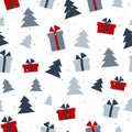 Merry Christmas, Happy New Year seamless pattern with Christmas trees and gifts Royalty Free Stock Photo