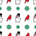 Merry Christmas and Happy New Year Seamless Pattern with Snowman and Birds. Winter Holidays Wrapping Paper