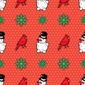 Merry Christmas and Happy New Year Seamless Pattern with Snowman and Birds.