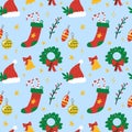 Merry Christmas and Happy New Year 2017. Christmas season hand drawn seamless pattern. Vector illustration. Doodle style Royalty Free Stock Photo