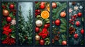 Merry Christmas and Happy New Year Set of backgrounds, greeting cards, posters, holiday covers. Royalty Free Stock Photo