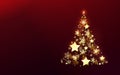 Merry Christmas and happy new year. Christmas shiny tree made of stars, snowflakes light. Golden light decoration