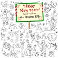 Merry Christmas and Happy New Year sketch collection Royalty Free Stock Photo