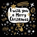 Merry Christmas Happy New Year sketch style Royalty Free Stock Photo