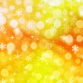 Merry Christmas and Happy New Year with Snowflake Seamless Pattern on Yellow Bokeh Background