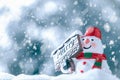 Merry Christmas and Happy New Year, Snowman with Snow Fall, happy greeting card and Christmas background concept.