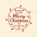 Merry Christmas and Happy New Year stamp, sticker set with garland. Vector. Vintage typography design for xmas, new year Royalty Free Stock Photo